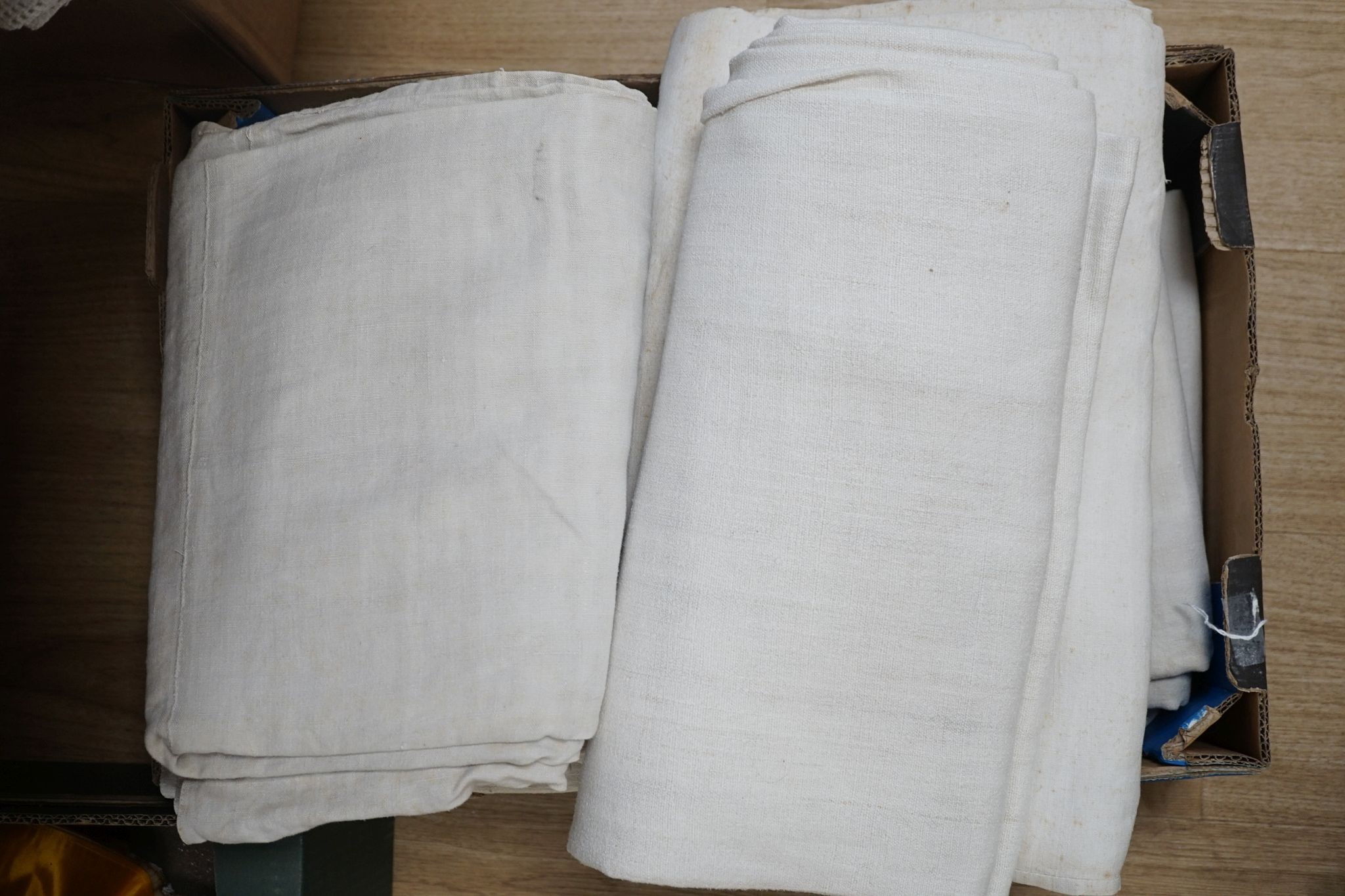 Eleven French provincial coarse linen sheets
